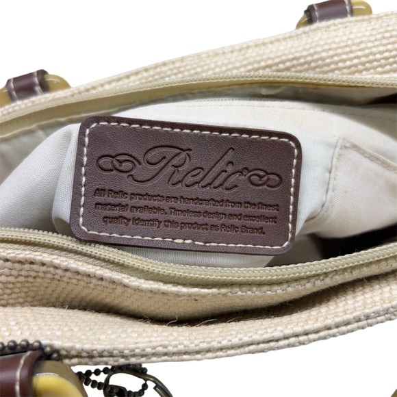 Vintage 90s Relic by Fossil Cream Woven Straw Purse w Dried Flower Resin Handles - Picture 3 of 15